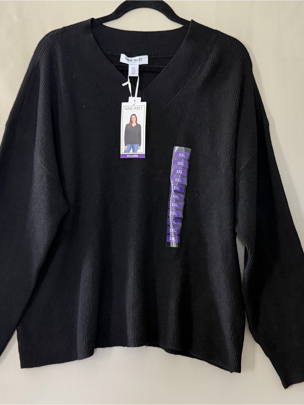 Nine West Black V-Neck Relaxed Knit Sweater